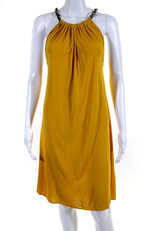 Additional Time-Limited Offers Charming Silhouette Yigal Azrouel Womens Matte Jersey Halter Sleeveless Shift Dress Yellow