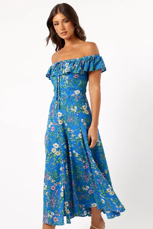 Big Discounts Coastal Beach - Inspired Style Lauryn Off The Shoulder Midi Dress - Blue Ivy