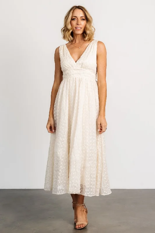 Style Upgrade Charming Silhouette Thalia Embroidered Tank Midi Dress | Vintage Cream