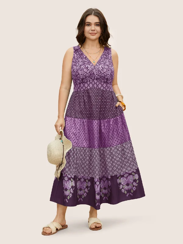 You'Ll Love Us Because Lightweight Fabric Bandana Patchwork Floral Sleeveless Dress