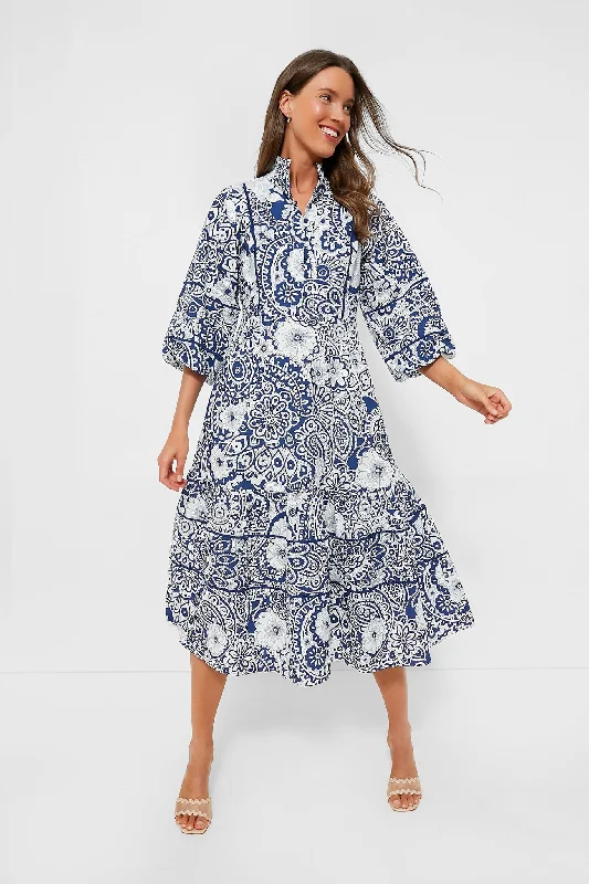 Step Ahead, Lead The Trend Refined Look Navy and White Floral Hillsborough Midi Dress