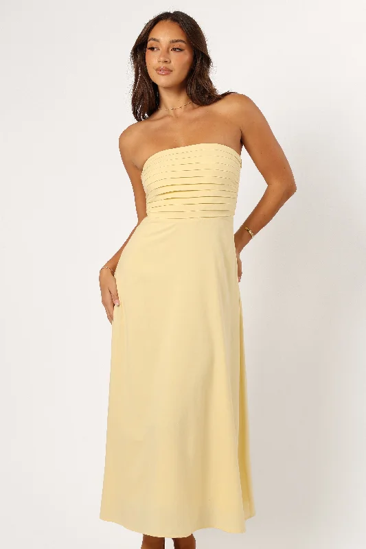 Feminine Luxe Style Sale Casual Elegance Kenna Strapless Maxi Dress - Butter Yellow