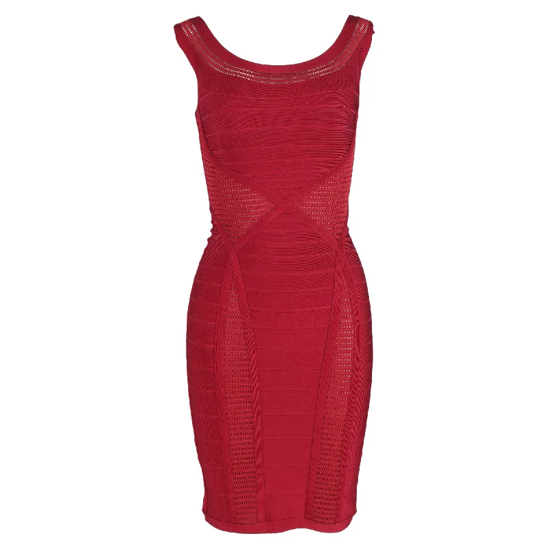 Trendy Fashion Sale Playful Elegance Herve Leger Sleeveless Bandage Dress in Red Rayon