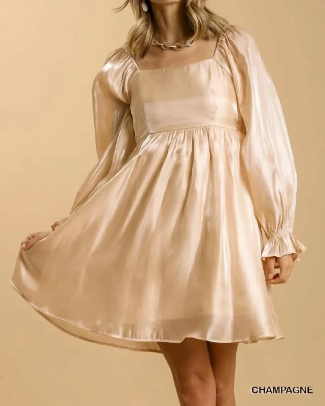 Bid Farewell To The Old Season Urban Sophistication Satin Ruffle Square Neckline Dress in Champagne