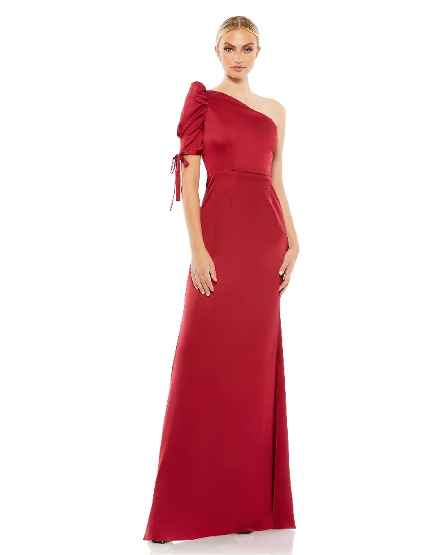 Popular Collection Urban Sophistication Satin One Shoulder Puff Sleeve Trumpet Gown