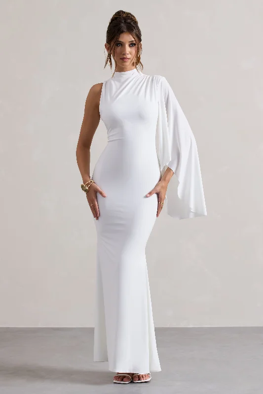 Low Price Special Feminine Flow Samaya | White High-Neck Cape-Sleeve Maxi Dress