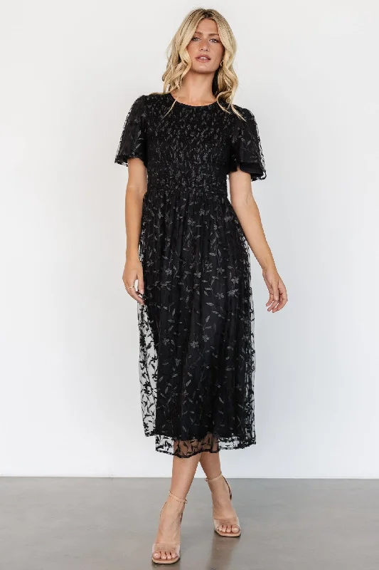 Trendy Threads Great Deals on Ethnic Cultural Wear Cara Embroidered Midi Dress | Black