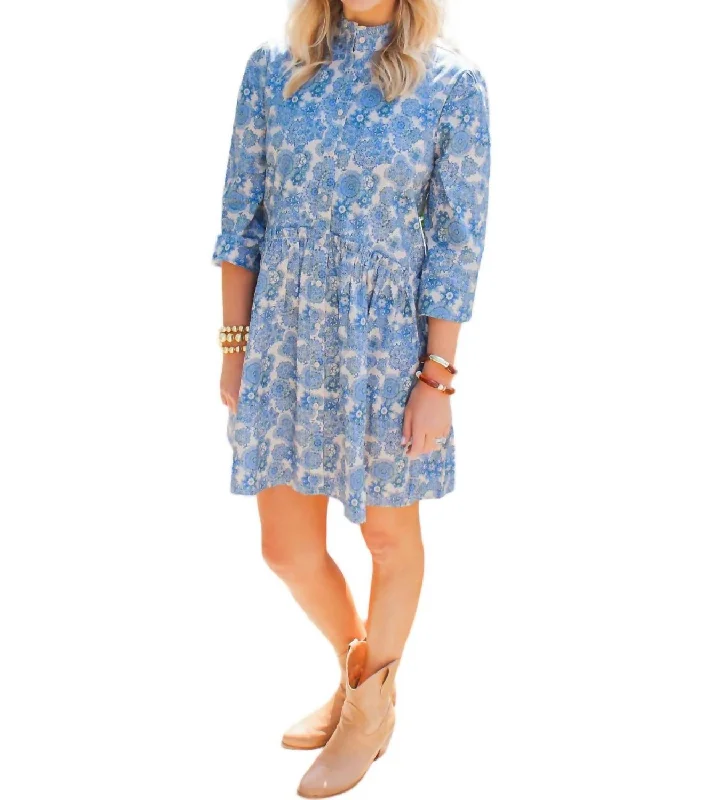 Chic & Modern Sales Graceful Drape Cammie Ruffle Shirt Dress In Blue