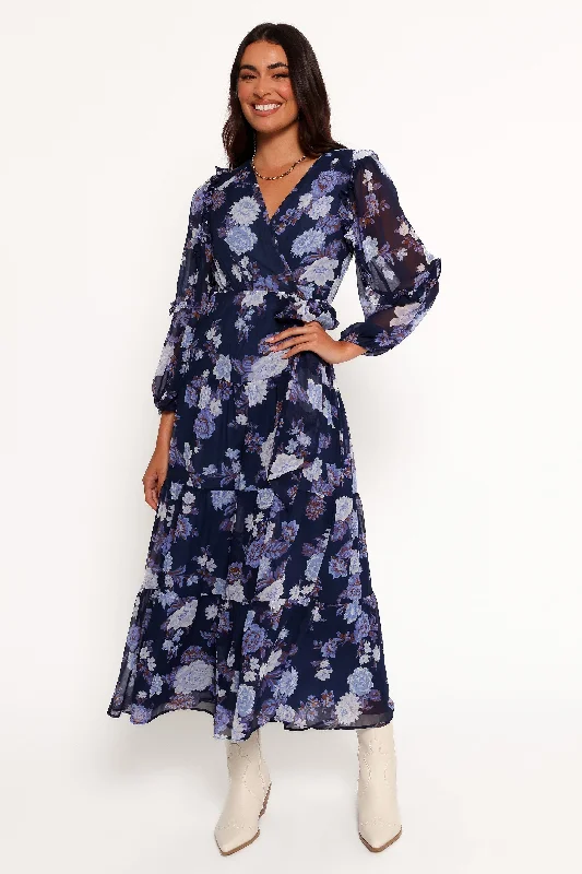 Hot Sale Refined Simplicity Korina Long Sleeve Maxi Dress - Vintage Blues