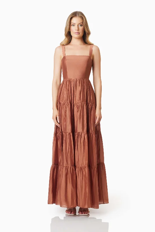 Holiday Glam Boho - Chic Festival - Ready Style Fauna Resortwear Maxi Dress In Brown