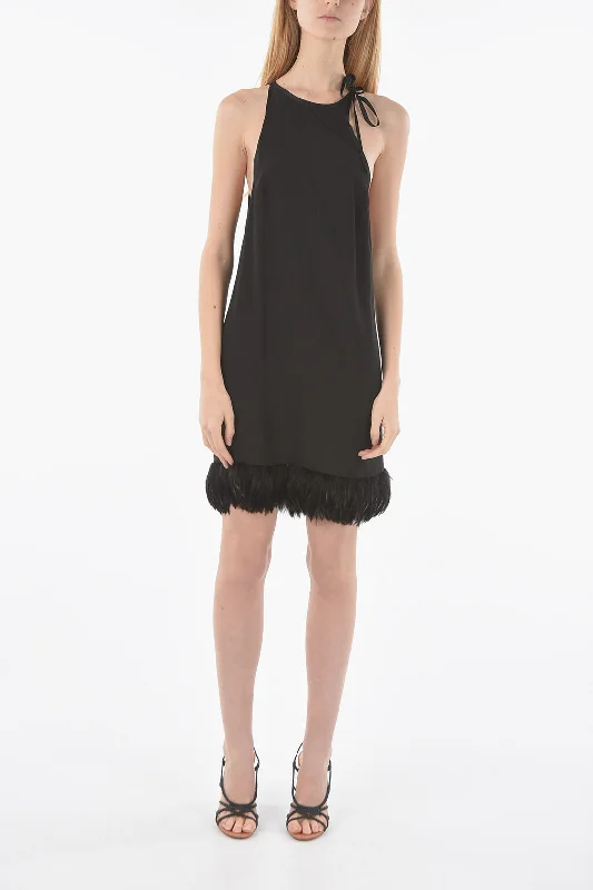 Contemporary Chic Promotions Rustic Countryside Charm Look Saint Laurent Feathered Bottom Satin Halter Dress