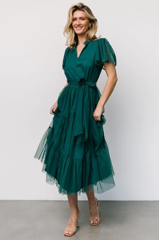 Unleash Your Fashion Formal Outfit Medina Tulle Midi Dress | Emerald