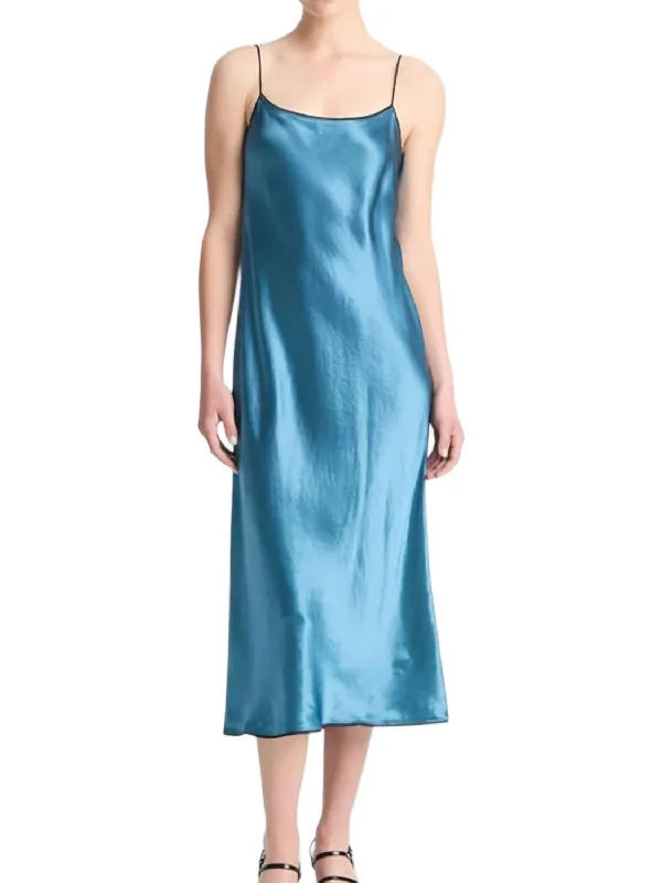 Fashion Sale Feminine Charm Satin Tipped Slip Dress In Blue Waltz/deep Lake