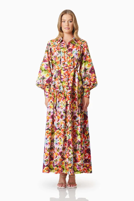 Insane Discount Onslaught Casual Chic Elira Maxi Shirt Dress In Florals