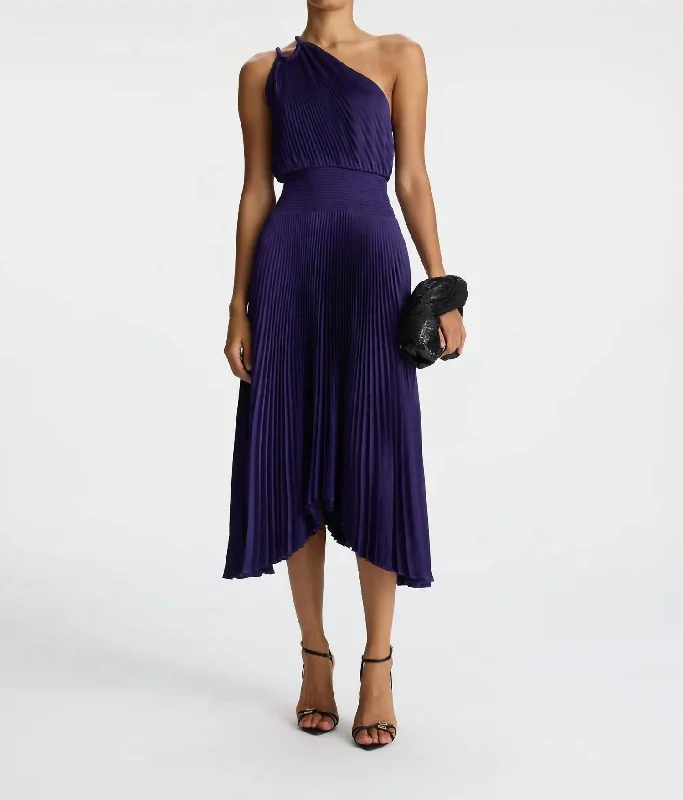 Seasonal Trends Save on Classic Elegant Styles Ruby Satin Pleated Dress In Purple