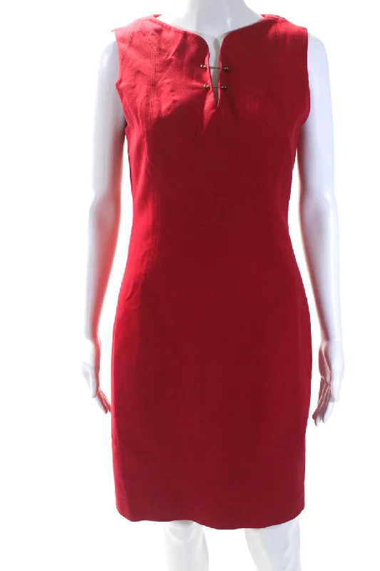 Style Breakthroughs Save on Classic Elegant Styles Adam Lippes Womens Bar Pin Sleeveless Sheath Dress Red Cotton