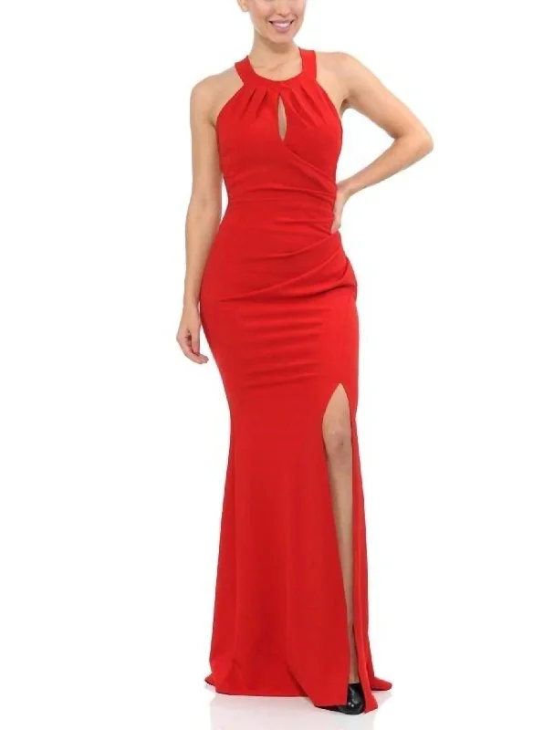 Elevated Casual Discounts Contemporary Elegance Halter Twist Gown in Red