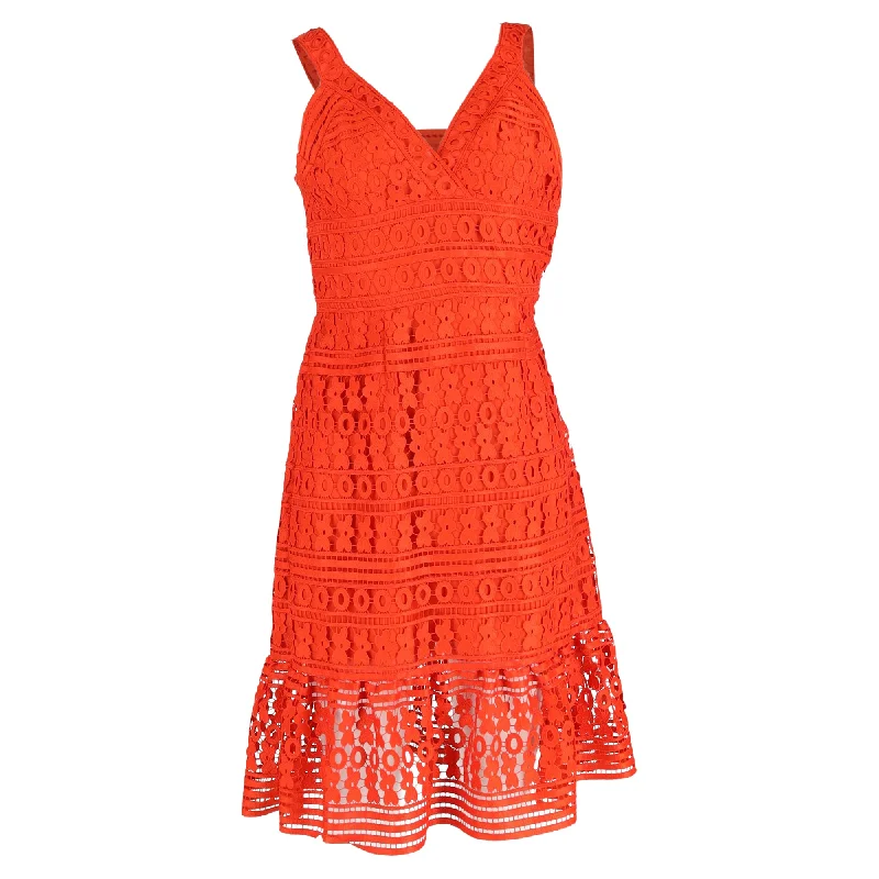 Discount Extravaganza Vintage Retro Party Wear Diane von Furstenberg Lace Flounce Tiana Sleeveless Dress in Orange Polyester