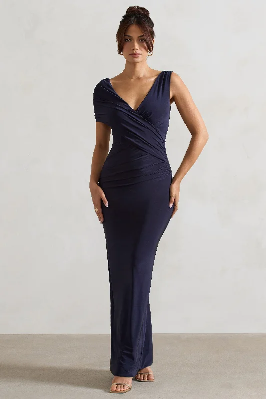 Shop Sales Casual Weekend Relaxed Style Capella | Navy Asymmetric Wrap Maxi Dress