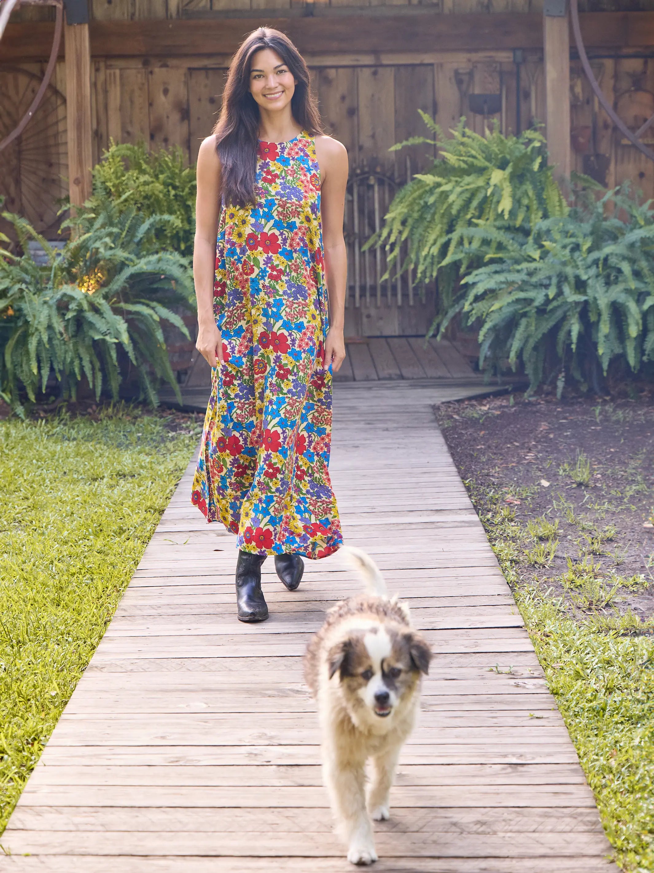 Buy More, Save More Bold Patterns Katie Sleeveless Maxi Dress - Red Yellow Blue Floral