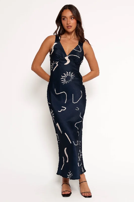 Stylish Deals Refined Look Ashlyn Midi Dress - Navy Print