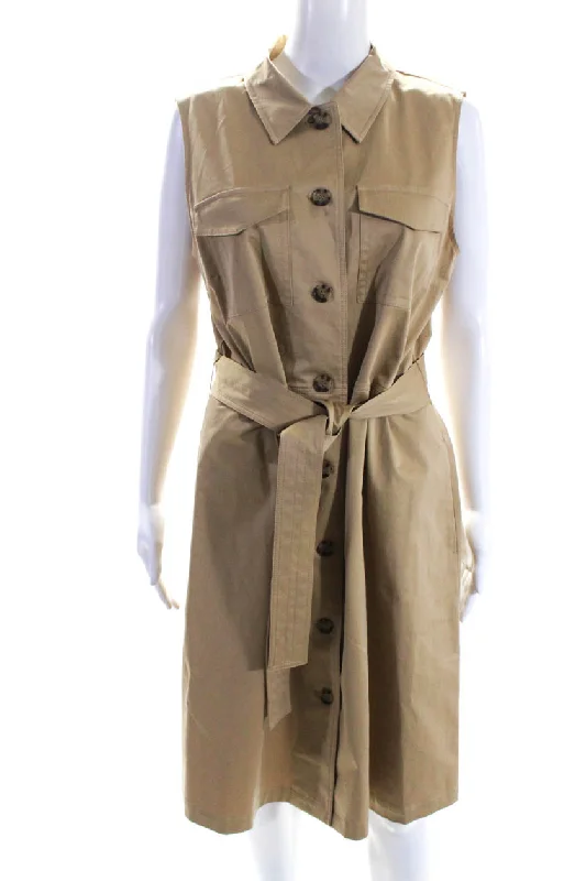 Limited Time Special Offer Polished Finish Lafayette 148 New York Womens Belted Sateen Khaki Shirt Dress Honey Nut Large