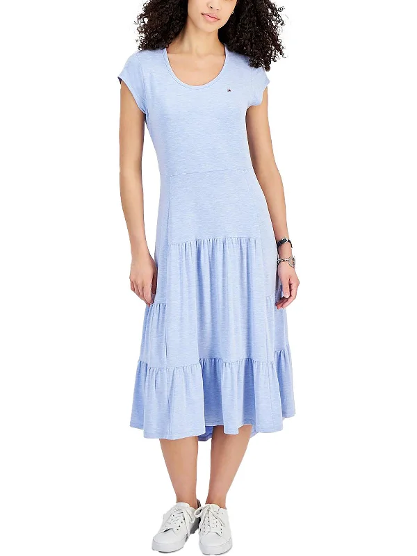 Bid Farewell To The Old Season Minimalist Elegant Womens Tiered Midi T-Shirt Dress