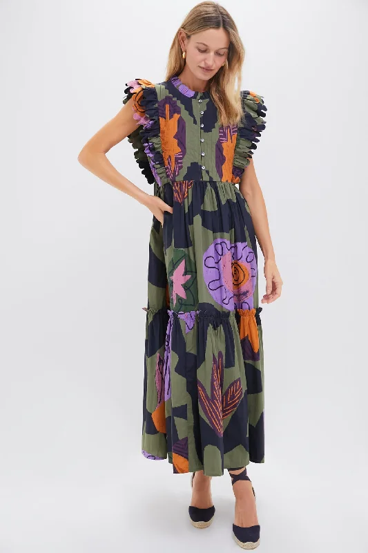 Gift Ideas Vintage Look Bergen Olive Scallop Pintuck Maxi Dress