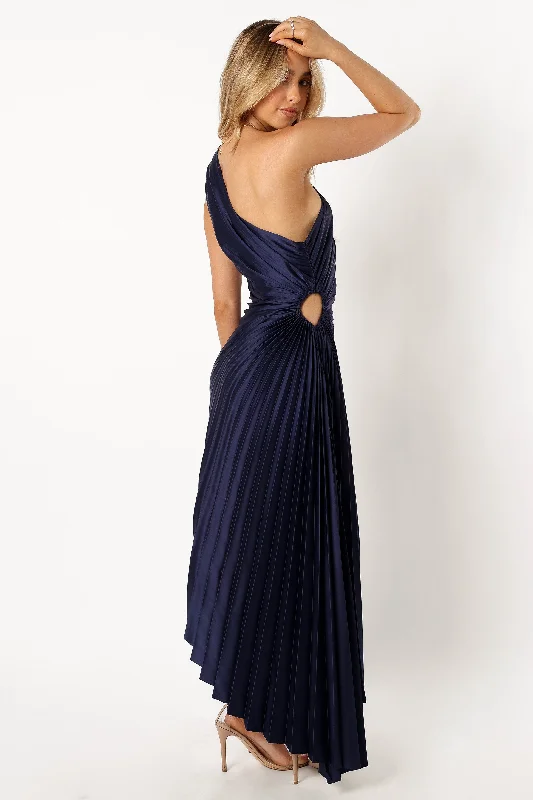 Bid Farewell To The Old Season Feminine Elegance Kleo One Shoulder Maxi Dress - Navy