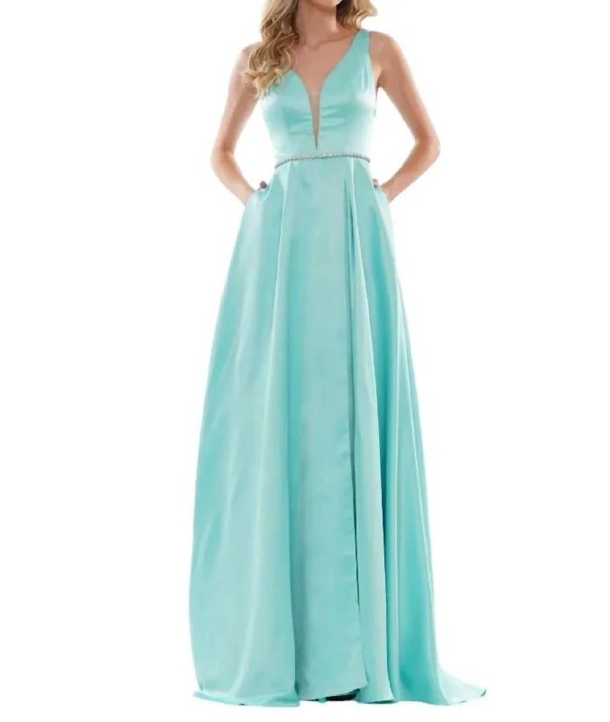 Modish Fashion Discounts Charming Silhouette A-Line Satin Long Dress In Mint