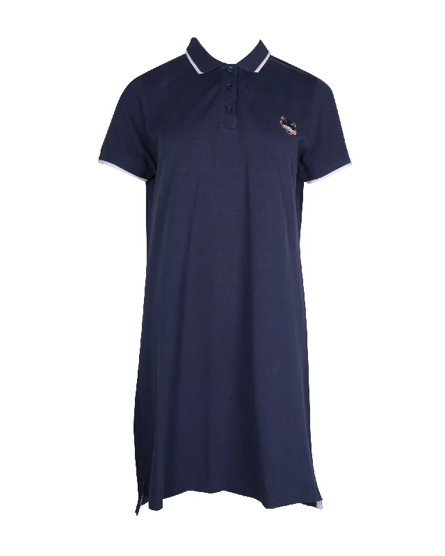 Flash Sale Fever Artful Design Kenzo Tiger Embroidered Polo Shirt Dress in Navy Cotton