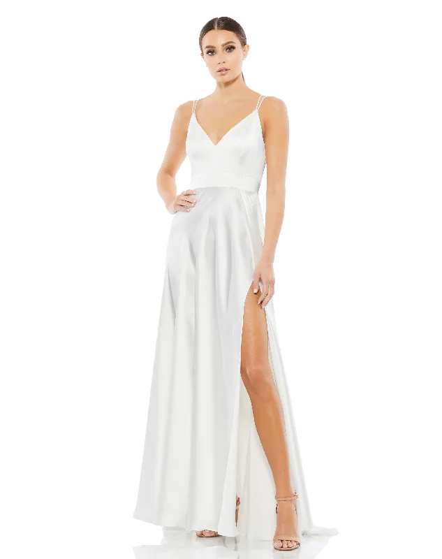 Feminine Luxe Style Sale Grab Romantic Date - Night Styles Now Satin Strappy-Back High Slit Gown