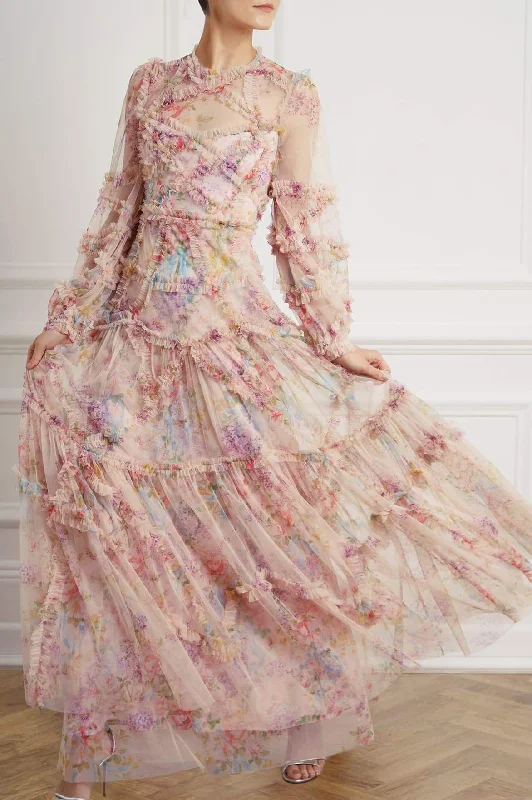 Hot Trends Limited - Edition Drops Floral Diamond Ruffle Gown