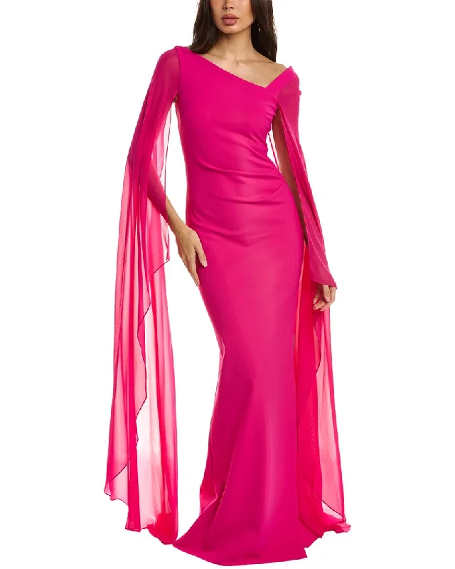 Day-To-Night Styles Formal Outfit Teri Jon by Rickie Freeman Chiffon Cape Sleeve Gown