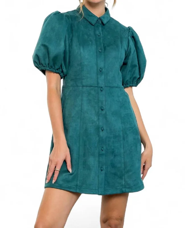 Elegant Fashion Offers Limited - Edition Drops Gene Faux Leather Button Front Shirt Dress In Teal