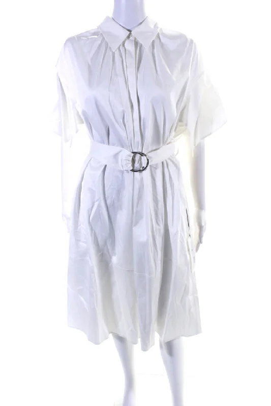 Find Your Unique Flair Bold Silhouette Adeam Womens Belted Shirt Dress White