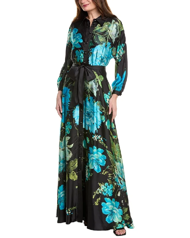 Modern Chic Discounts Romantic Detailing Teri Jon by Rickie Freeman Satin Shirtdress Gown