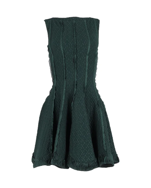 Hot Sale Luxe Layering Alaia Bateau Neckline Sleeveless Dress in Green Polyester