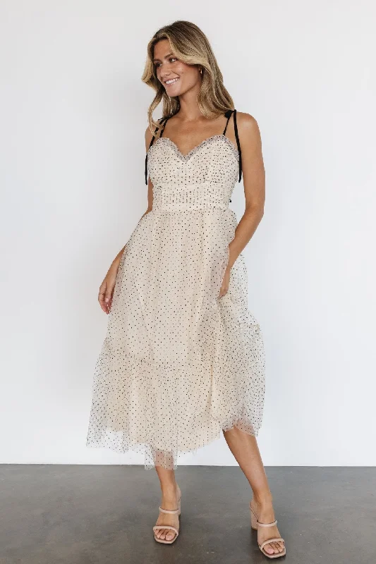 Chic Trends Unveiled Sleek Design Izzy Tulle Midi Dress | Cream + Black