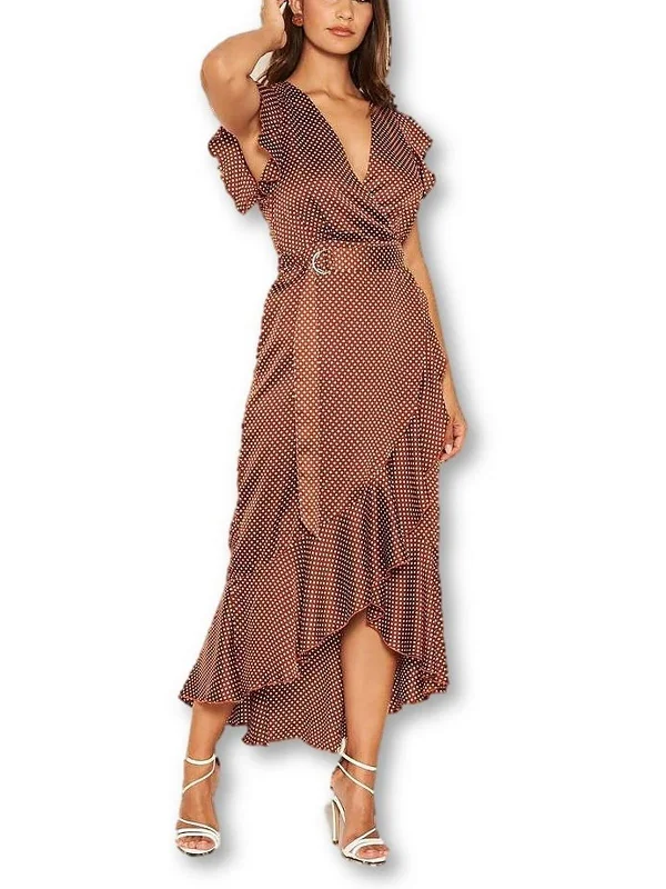 Boutique Styles Effortless Grace Womens Satin Polka Dot Maxi Dress