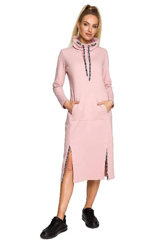 Trend Leading Collection Graceful Movement Moe Cowl Neck Side Split Sweatshirt Midi Dress