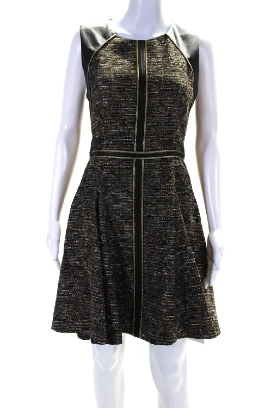 Clearance Sale, All Cheap Vintage Elegance J. Mendel Womens Tweed Sleeveless A Line Dress Brown Black Cotton