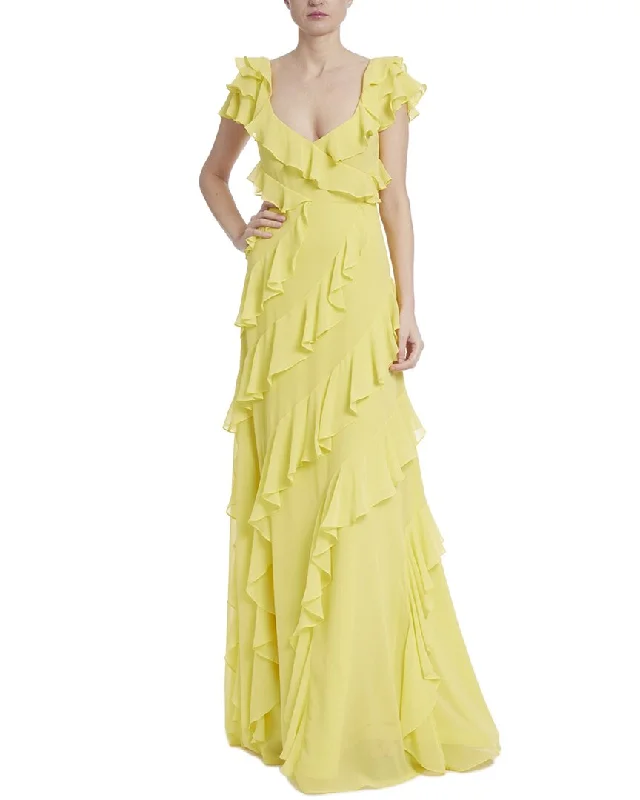 Style Redefined Elegant Contour Badgley Mischka Cascading Ruffle Gown