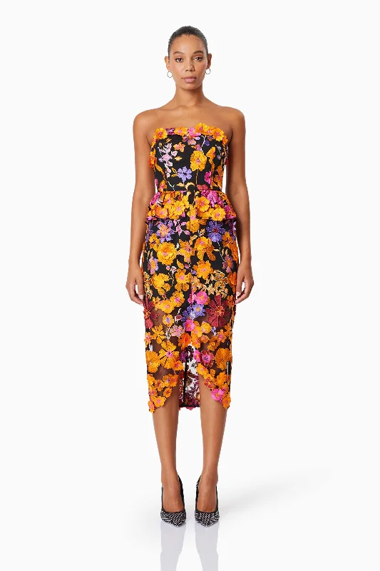 Trendy Threads Romantic Flair Alessandra Floral Strapless Cocktail Dress In Orange