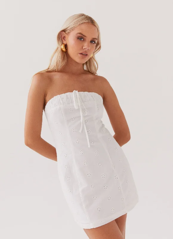 Contemporary Chic Promotions Casual Elegance Bronwyn Broderie Mini Dress - White