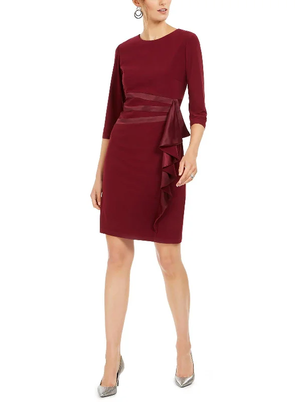 Style Revolution Graceful Drape Womens Ruffled Satin Sheath Dress