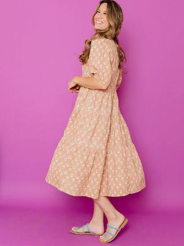 Limited Stock Subtle Sophistication Catherine Tiered Maxi Dress - Wheat Blossom