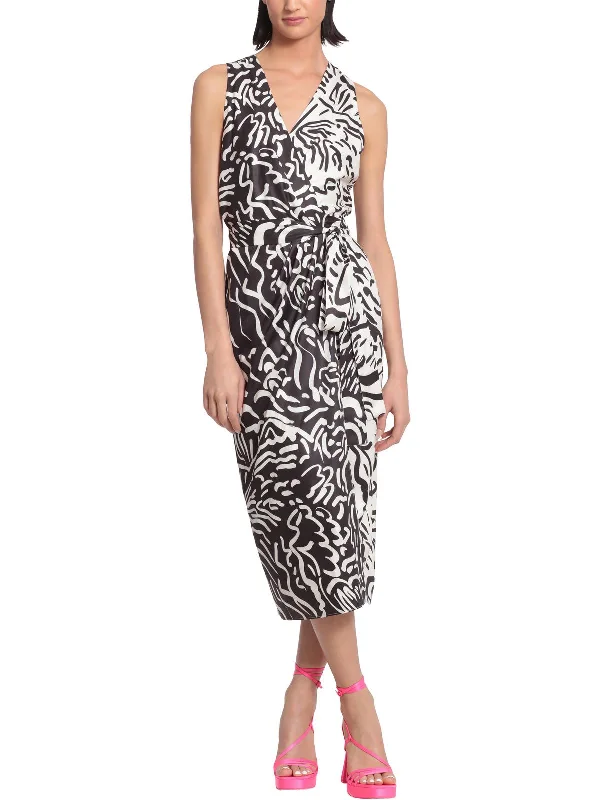 Hot Picks Parisian Effortless Chic Style Womens Printed Sleeveless Wrap Dress