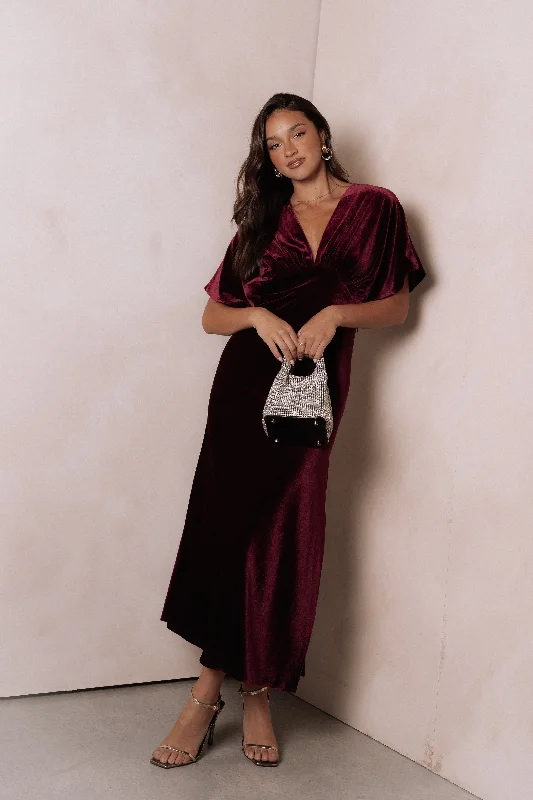 New In This Season Seasonal Trend Ricki Velvet Maxi Dress - Wine