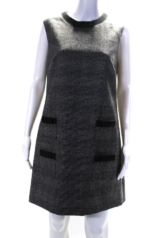 Big Savings Effortless Comfort Prada Womens Grosgrain Bow Plaid Sleeveless Shift Dress Black Gray